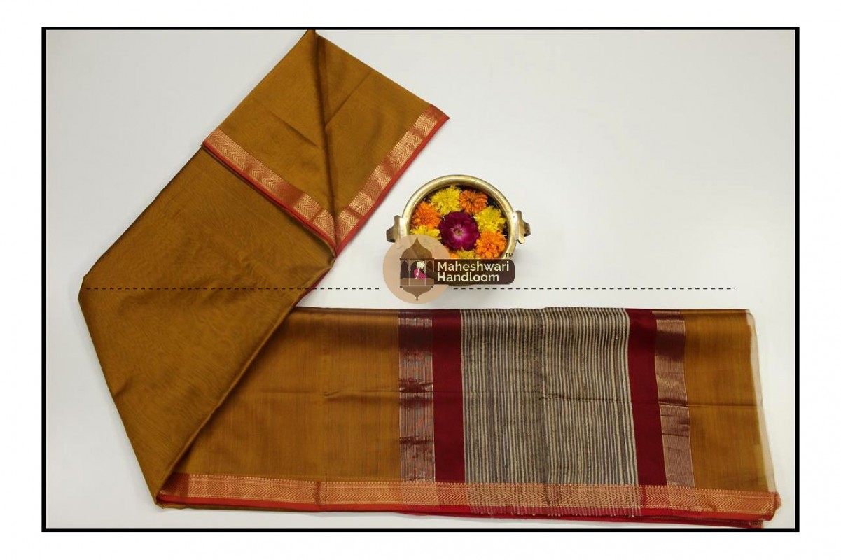 Maheshwari Mustard Yellow Gicha Pallu Saree