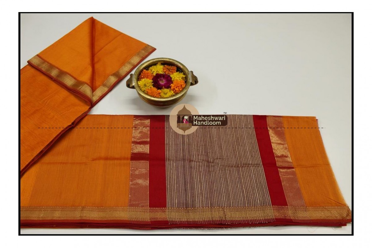 Maheshwari Orange Gicha Pallu Saree 