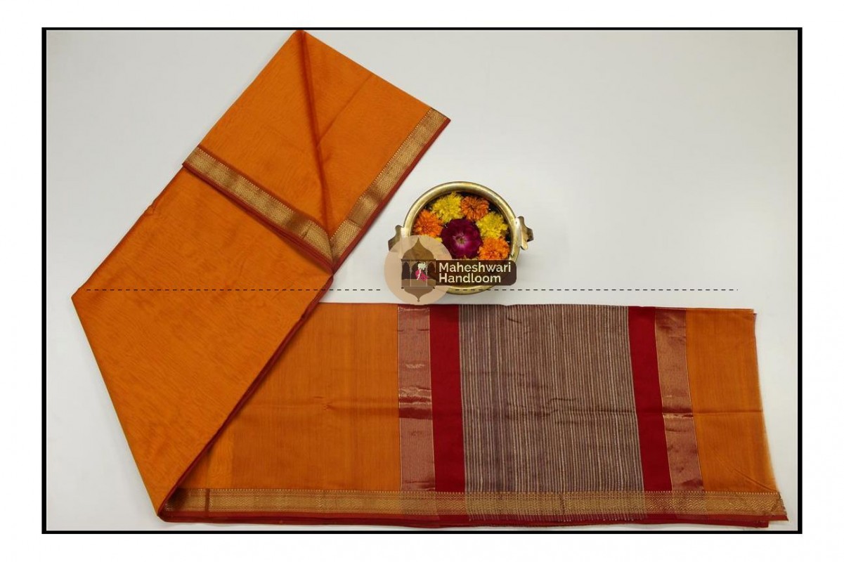 Maheshwari Orange Gicha Pallu Saree 