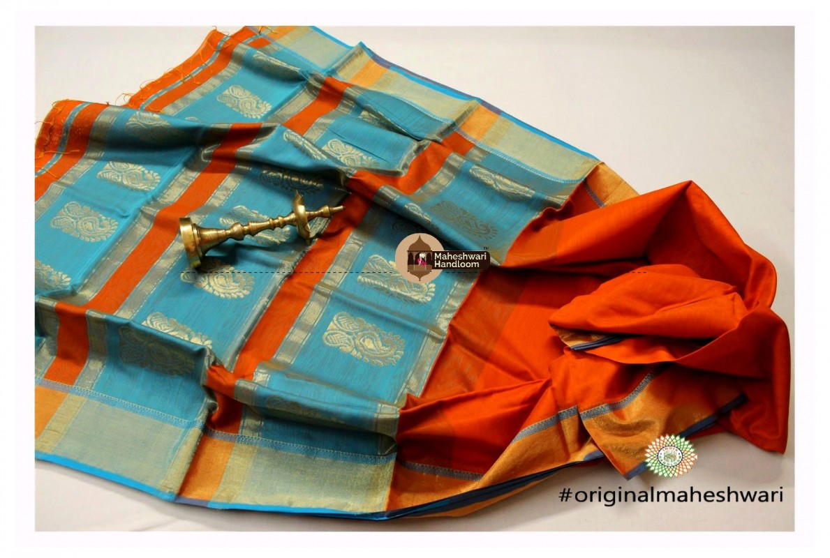 Maheshwari Orange Buta Pallu Saree