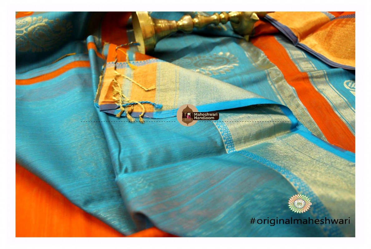 Maheshwari Orange Buta Pallu Saree