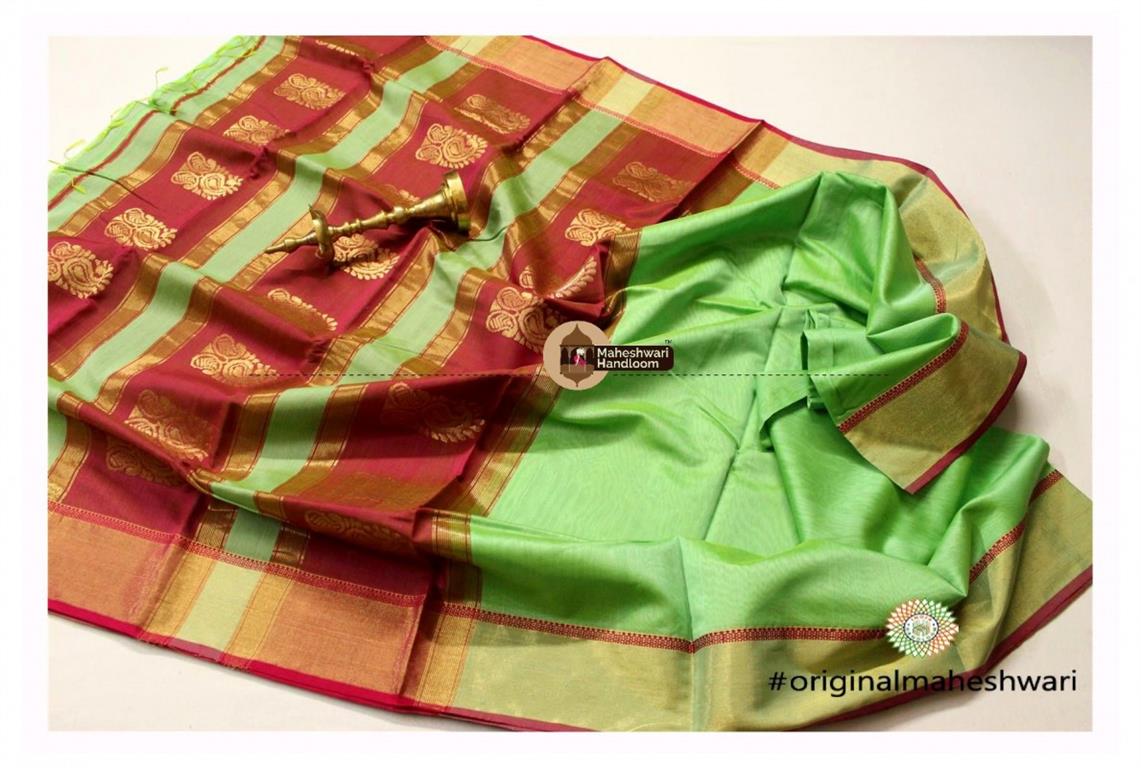 Maheshwari Pista Green Green Buta Pallu Saree
