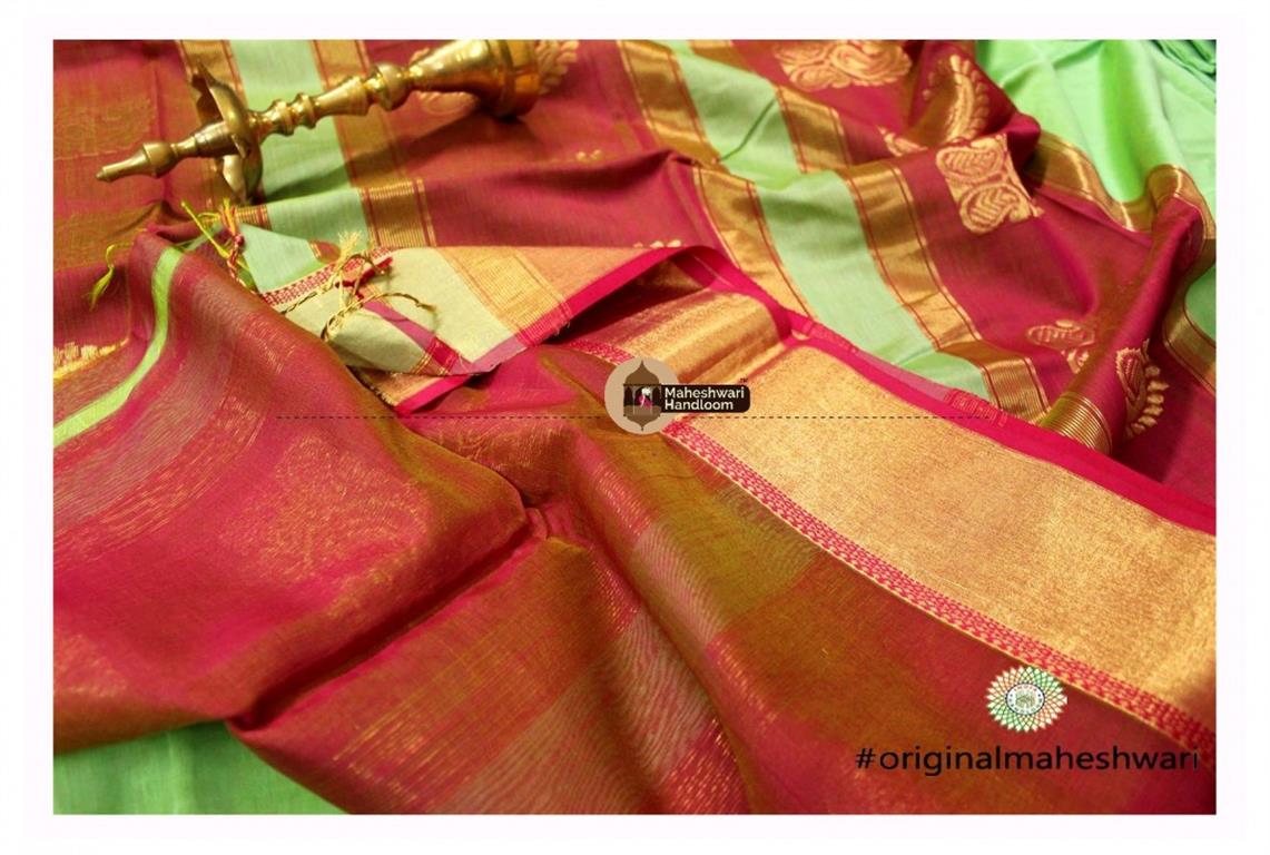 Maheshwari Pista Green Green Buta Pallu Saree