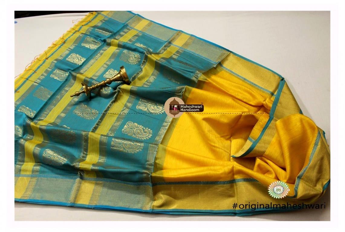 Maheshwari Yellow Buta Pallu Saree