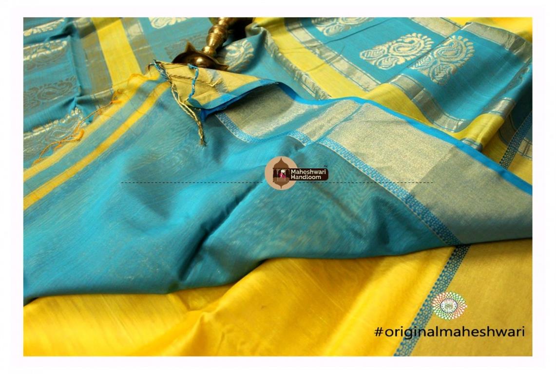 Maheshwari Yellow Buta Pallu Saree