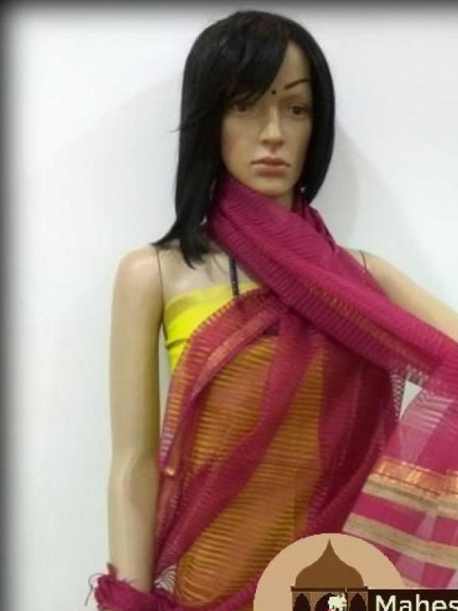 Maheshwari Pink Dupatta With Jari Border And Jari Patta