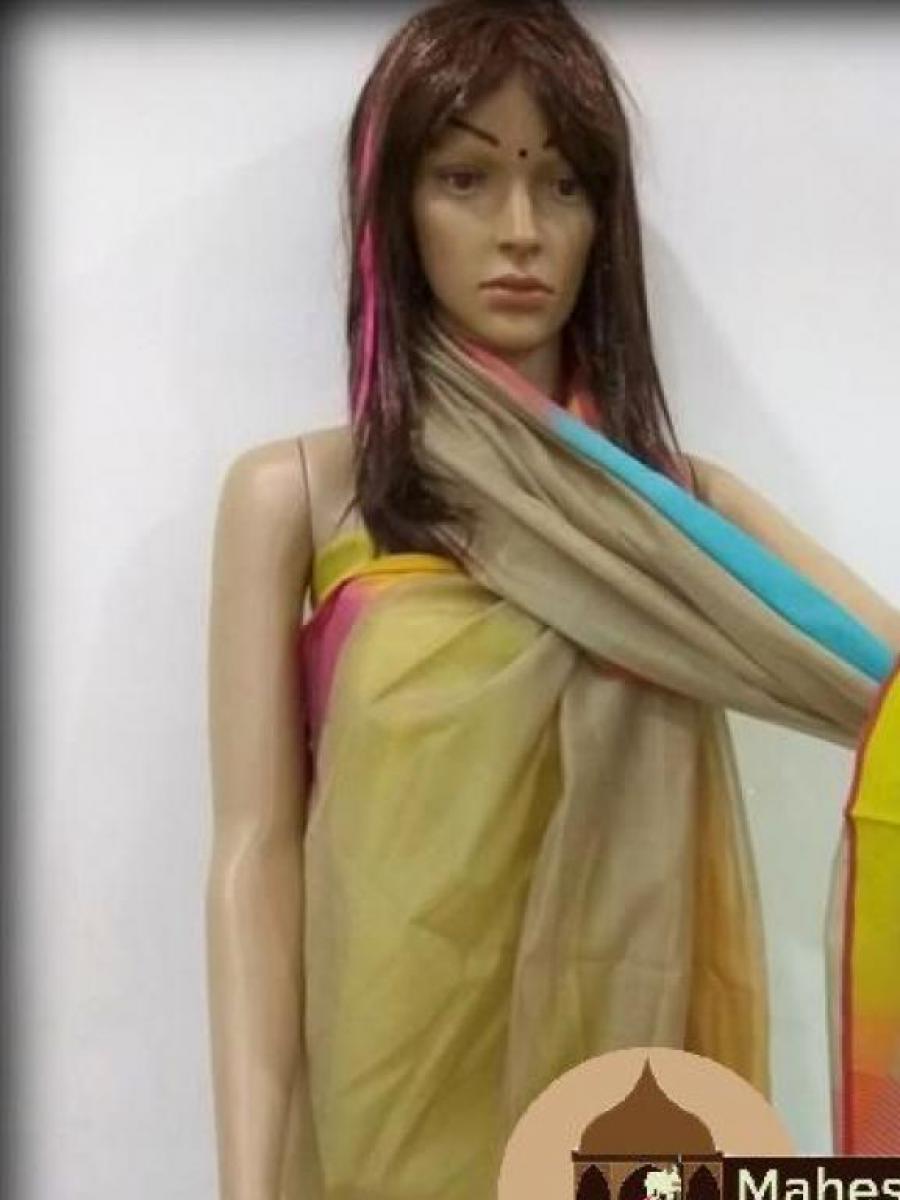 Maheshwari Dark Yellow Silk Dupatta With Shaded Border