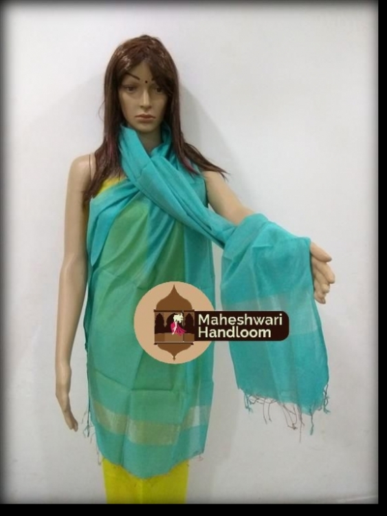 Maheshwari Sky Blue Silk Dupatta With Jari Pallu