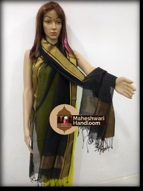Maheshwari Black Dupatta With Jari Border