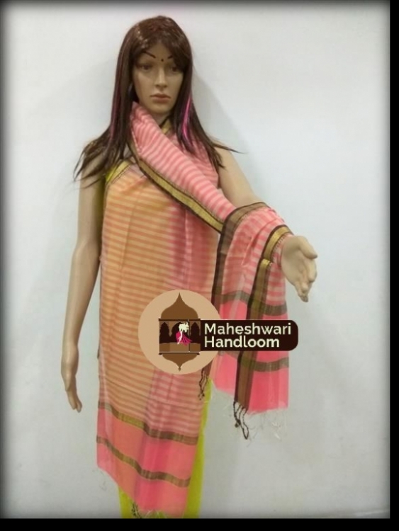 Maheshwari Pink Dupatta With Black Jari Border