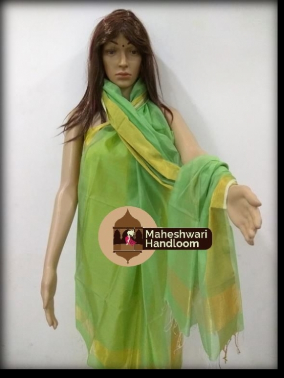 Maheshwari Green Dupatta With Jari Border