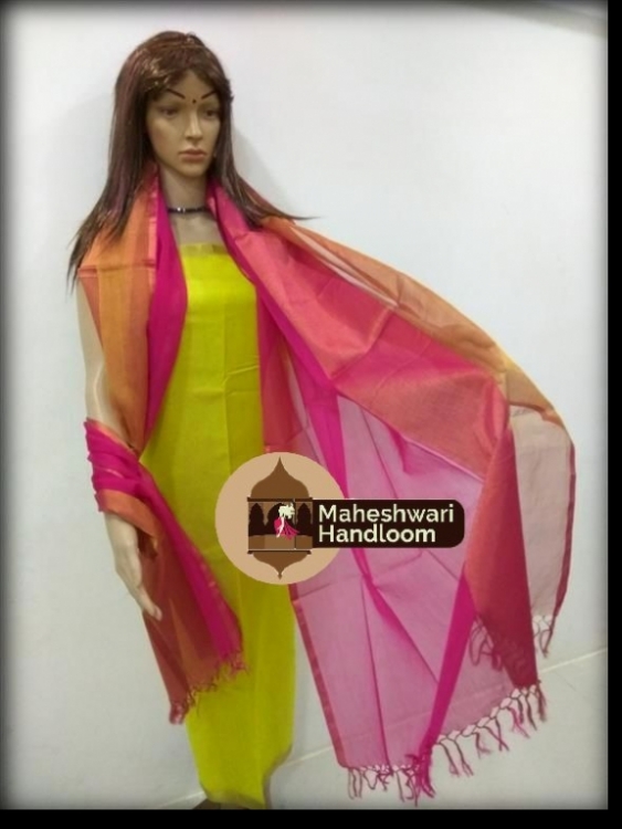 Maheshwari Red Dupatta With Jari Border