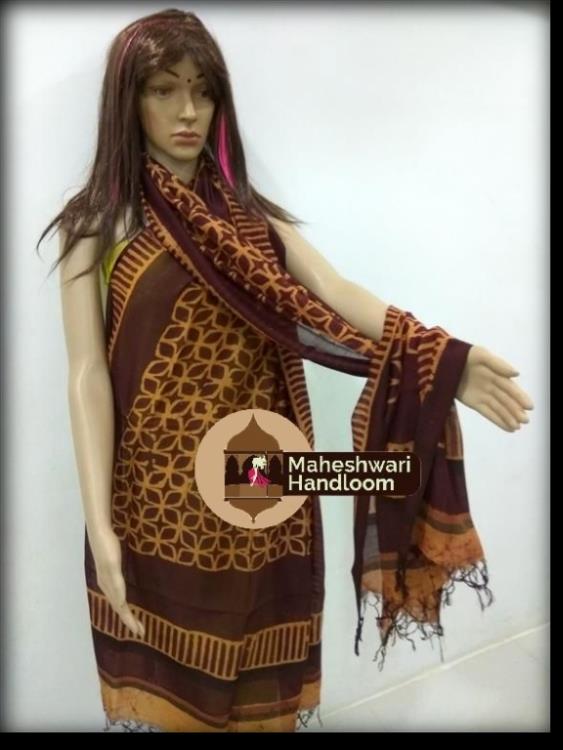 Maheshwari Brown Silk Dupatta With Bagh print