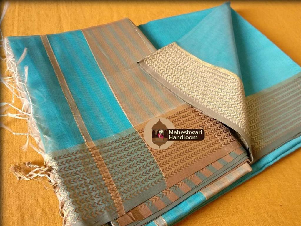 Maheshwari Sky Blue Color with Jari-9-v Border