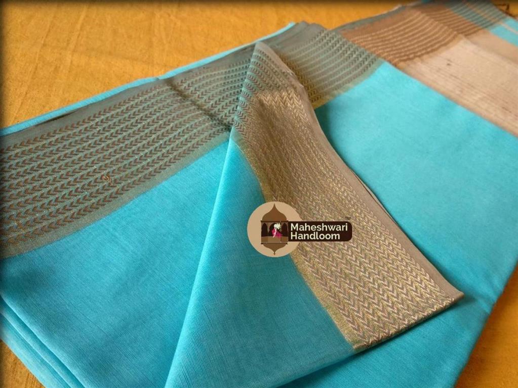 Maheshwari Sky Blue Color with Jari-9-v Border