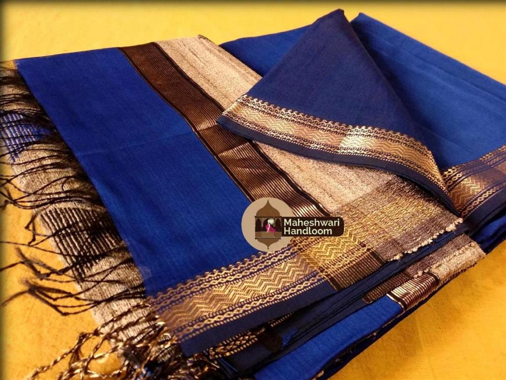 Maheshwari Blue Saree with Kosa Buta Pallu