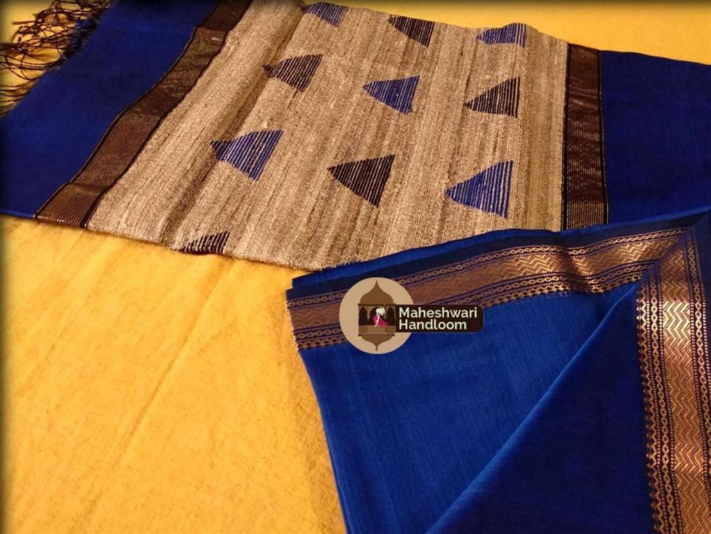 Maheshwari Blue Saree with Kosa Buta Pallu