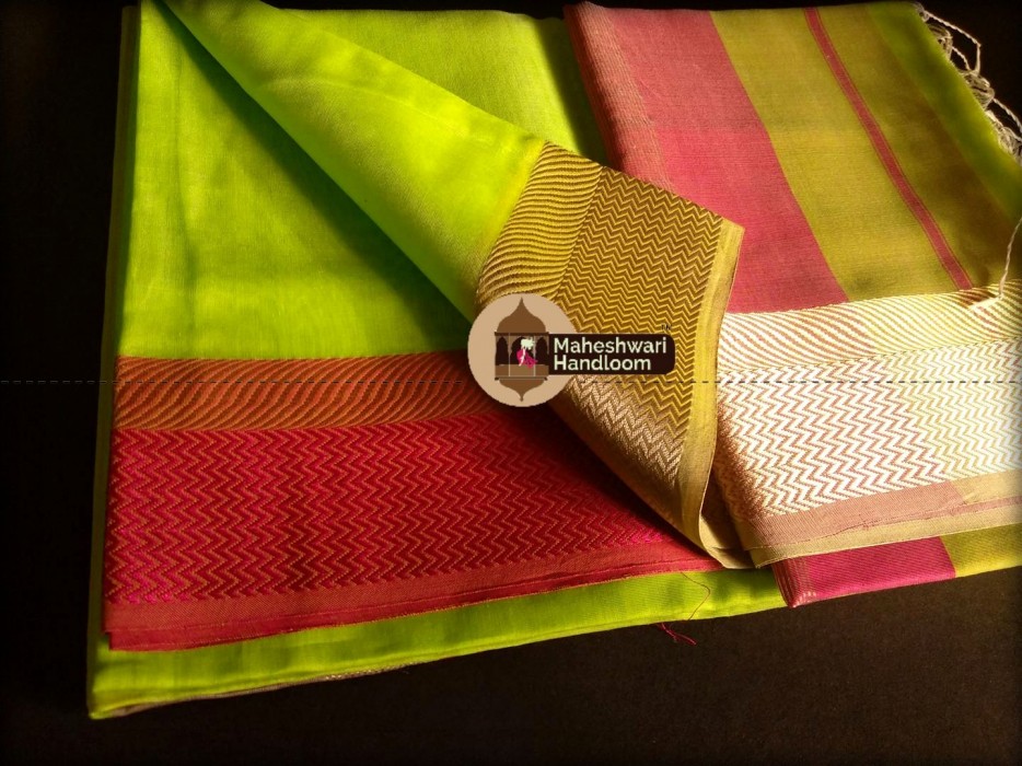 Maheshwari Green Ganga Jamuna saree