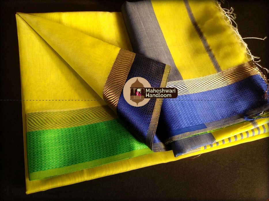 Maheshwari  Yellow Ganga Jamuna saree 