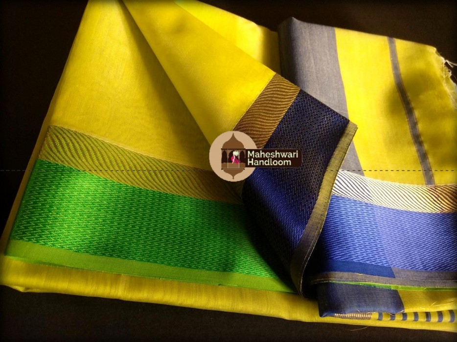 Maheshwari  Yellow Ganga Jamuna saree 