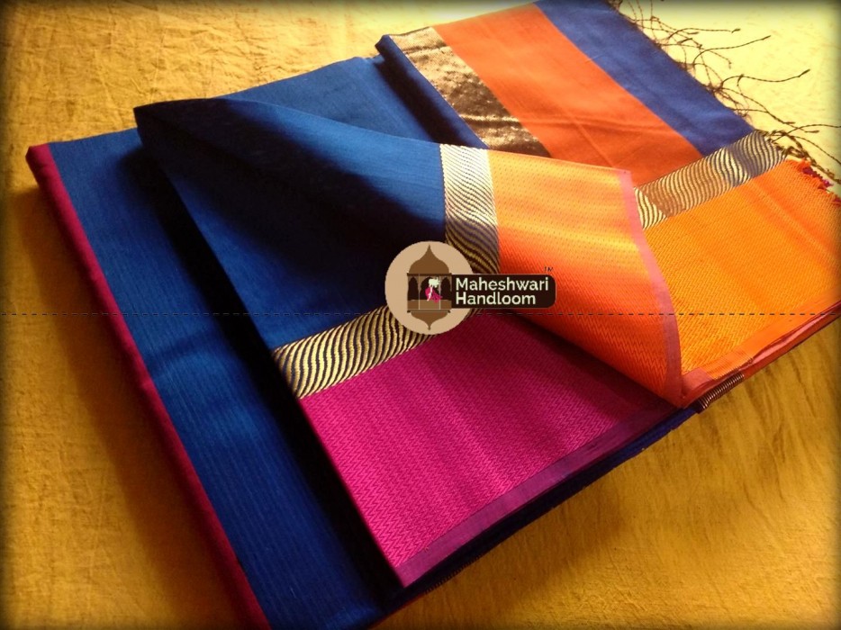 Maheshwari Blue Ganga Jamuna saree