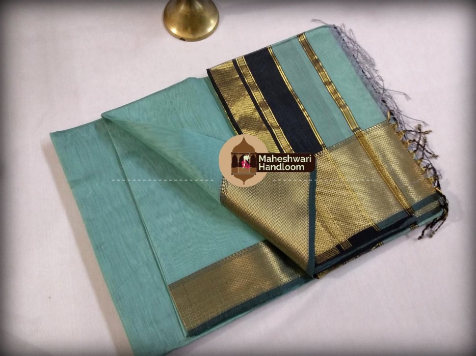 Maheshwari LIght Pista Jari Skirt Border Saree