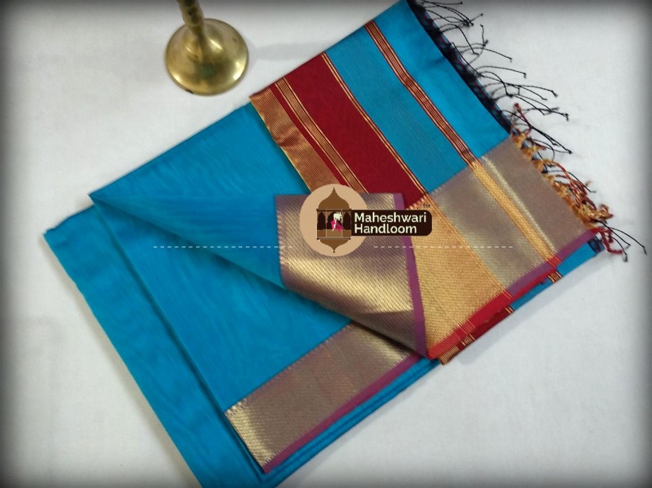 Maheshwari Firozi Jari Skirt Border Saree