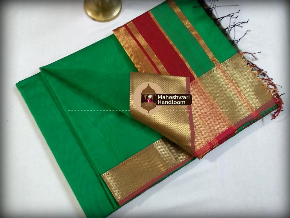 Maheshwari LIght Green  Jari skirt Border saree 