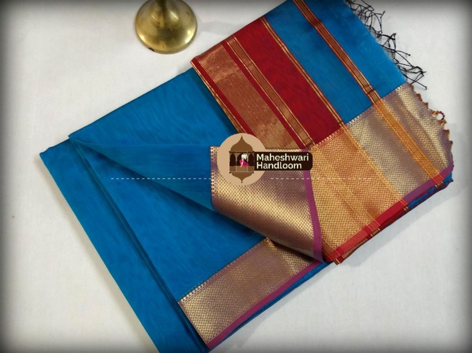 Maheshwari  Dark FiroziJari skirt Border saree