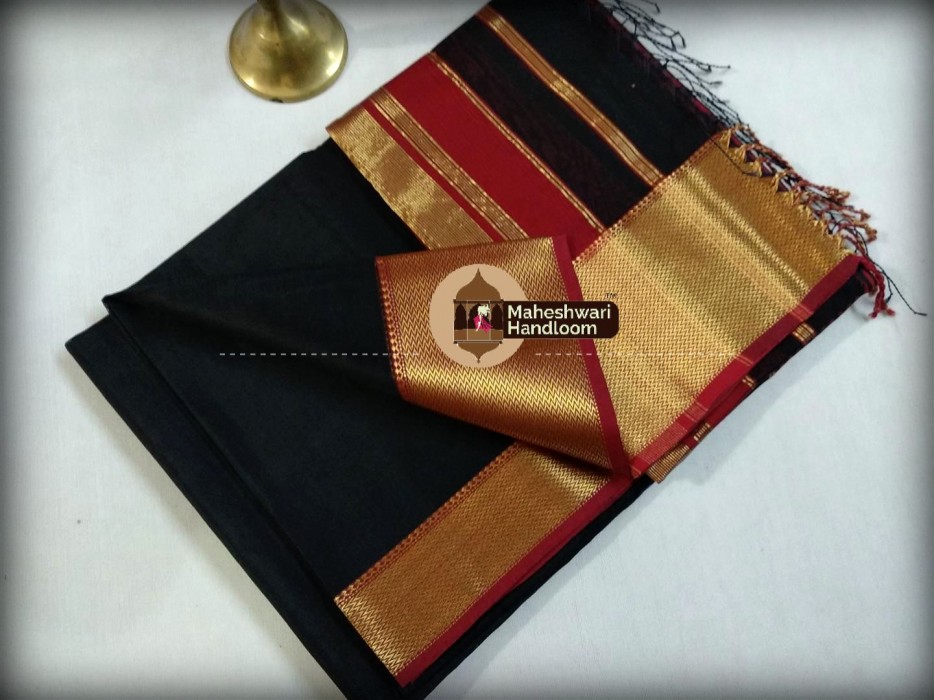 Maheshwari Black Jari skirt Border saree