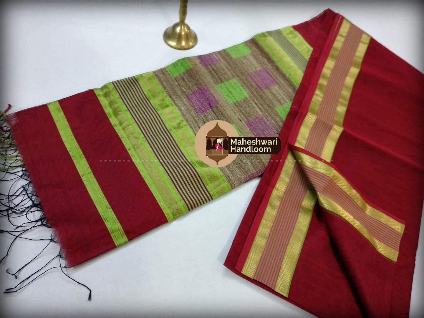 Handwoven Maheshwari Red Silk Cotton Saree