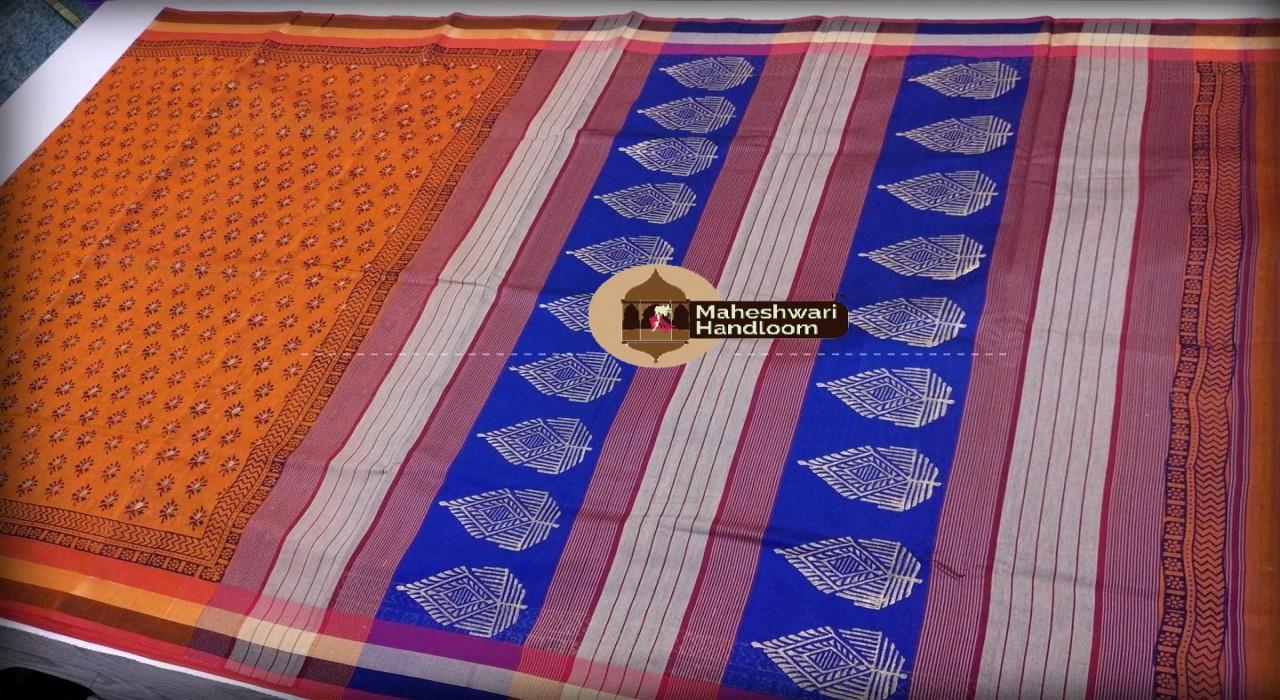 Maheshwari Handloom Works Maheshwari  Printed Silk Cotton Saree