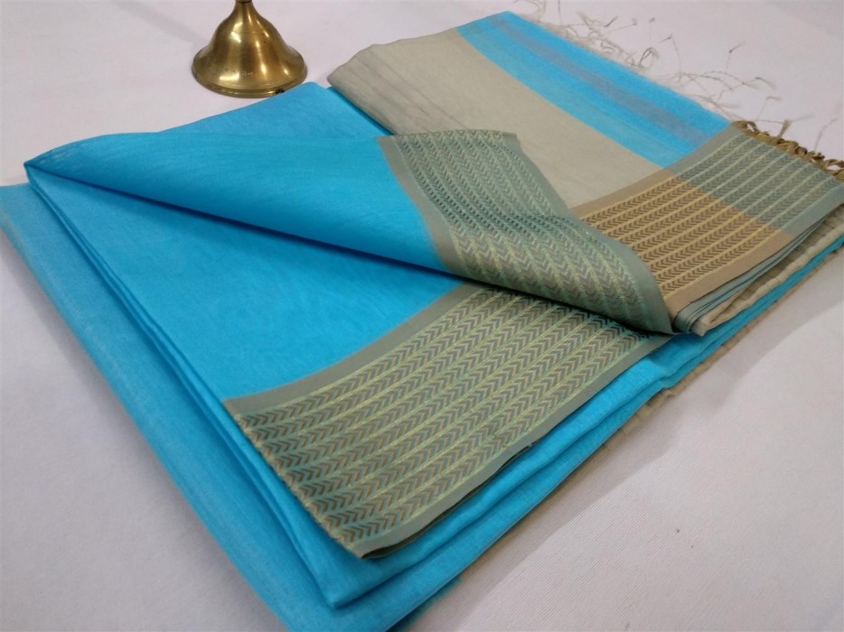 Maheshwari Firozi Resham 9v Border Saree