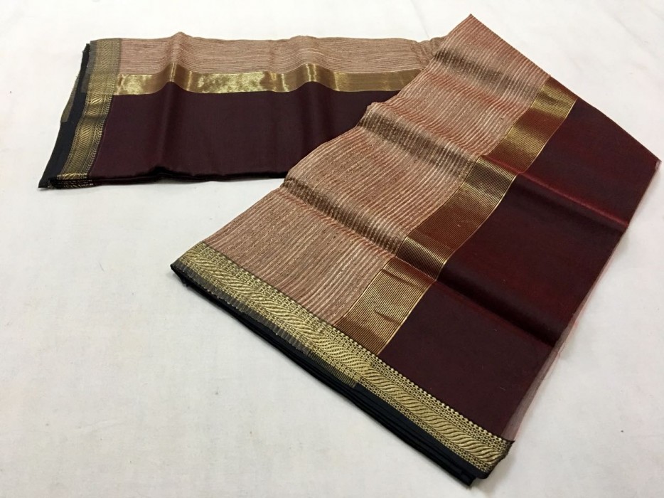 Maheshwari Dark Brown Gicha Pallu Saree