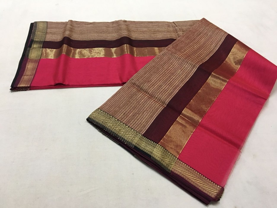 Maheshwari Pink Gicha Border saree