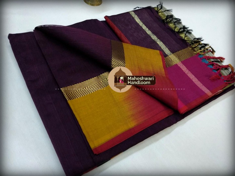 Maheshwari Dark Purple Shaded Border saree