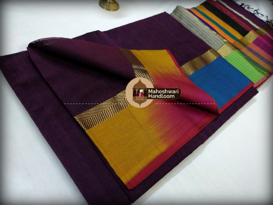 Maheshwari Dark Purple Shaded Border saree