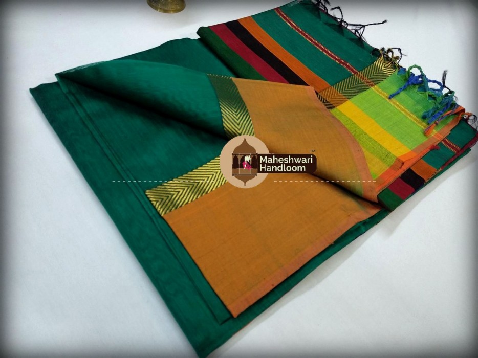 Maheshwari Rama Green Shaded Border Saree