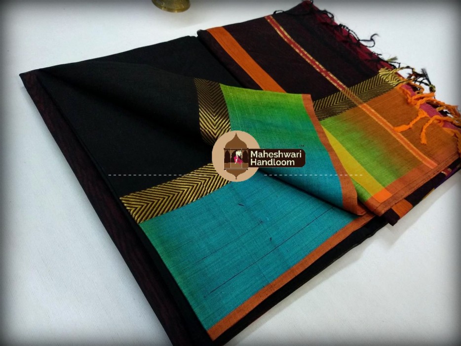 Maheshwari Black Shaded Border Saree