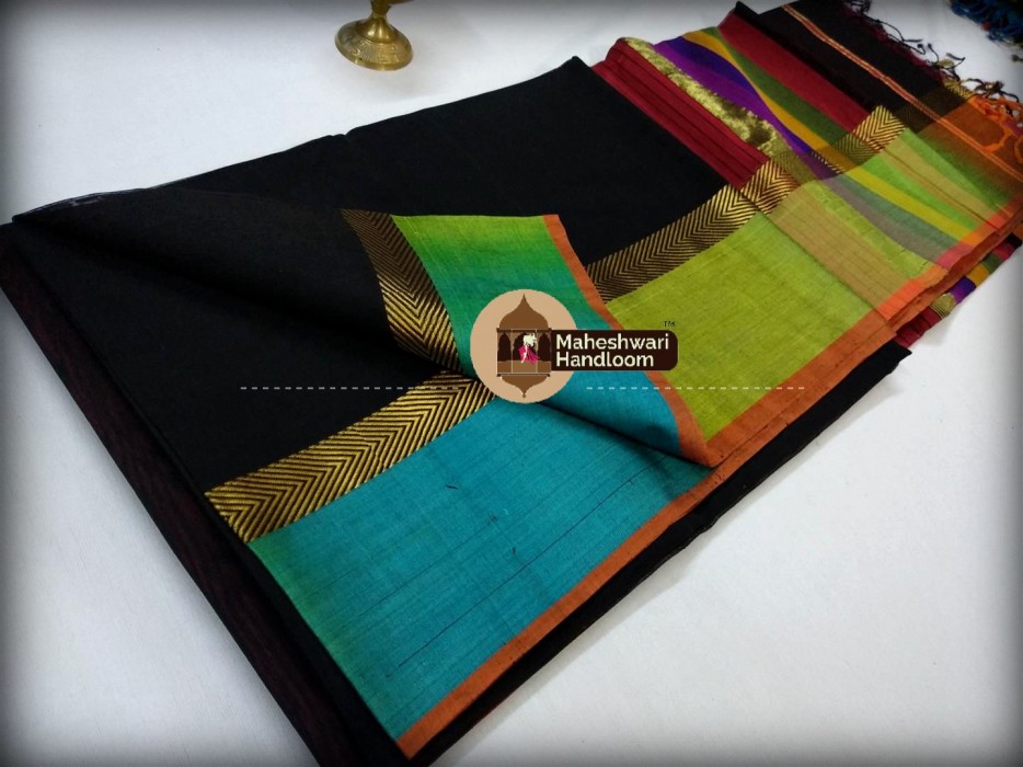 Maheshwari Black Shaded Border Saree