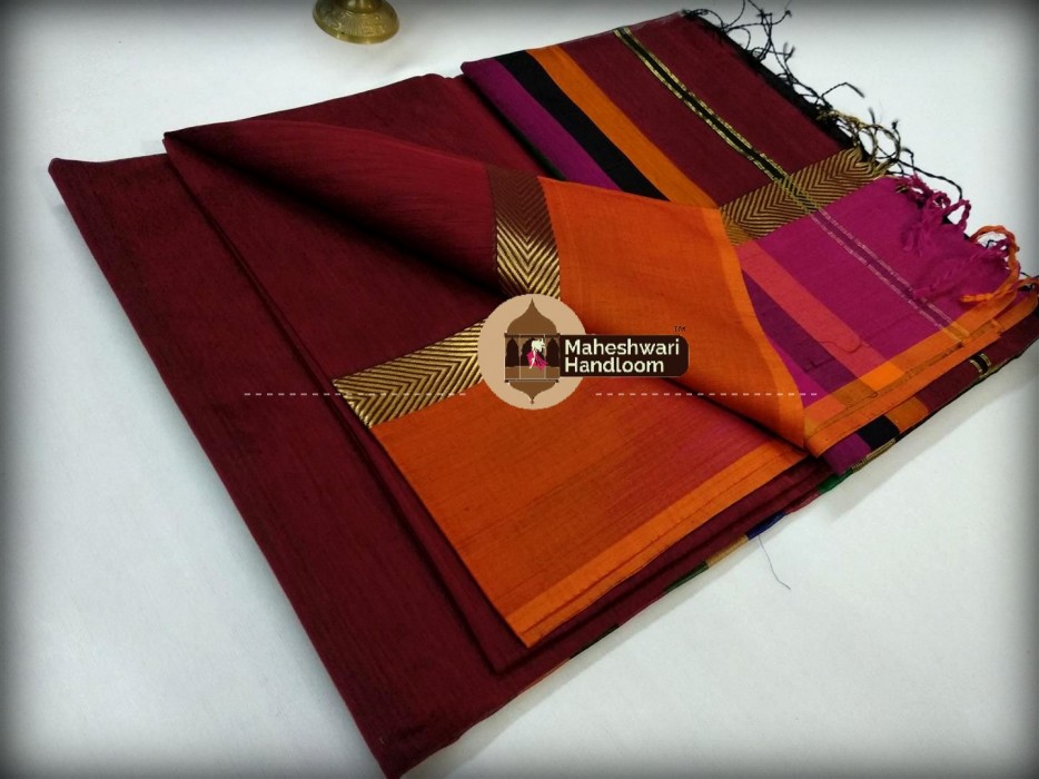 Maheshwari Antique Ruby Shaded Border saree