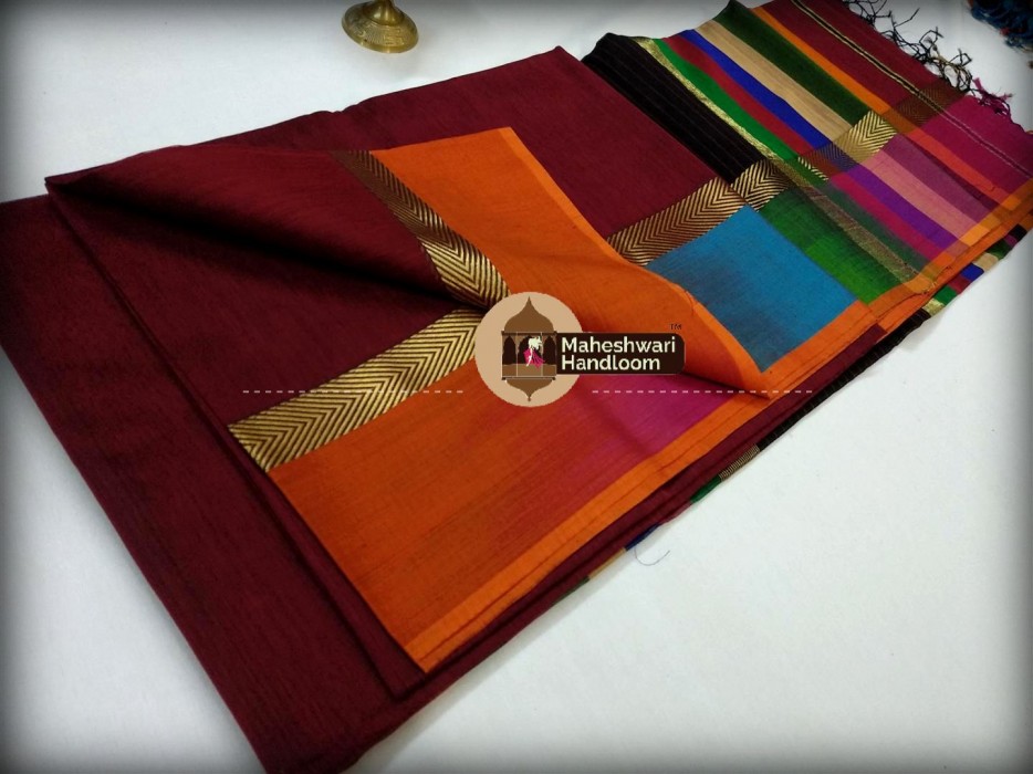 Maheshwari Antique Ruby Shaded Border saree