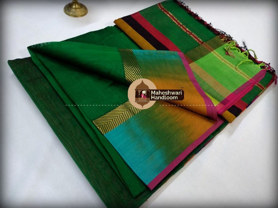Maheshwari Green Shaded Border Saree