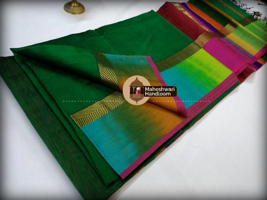 Maheshwari Green Shaded Border Saree