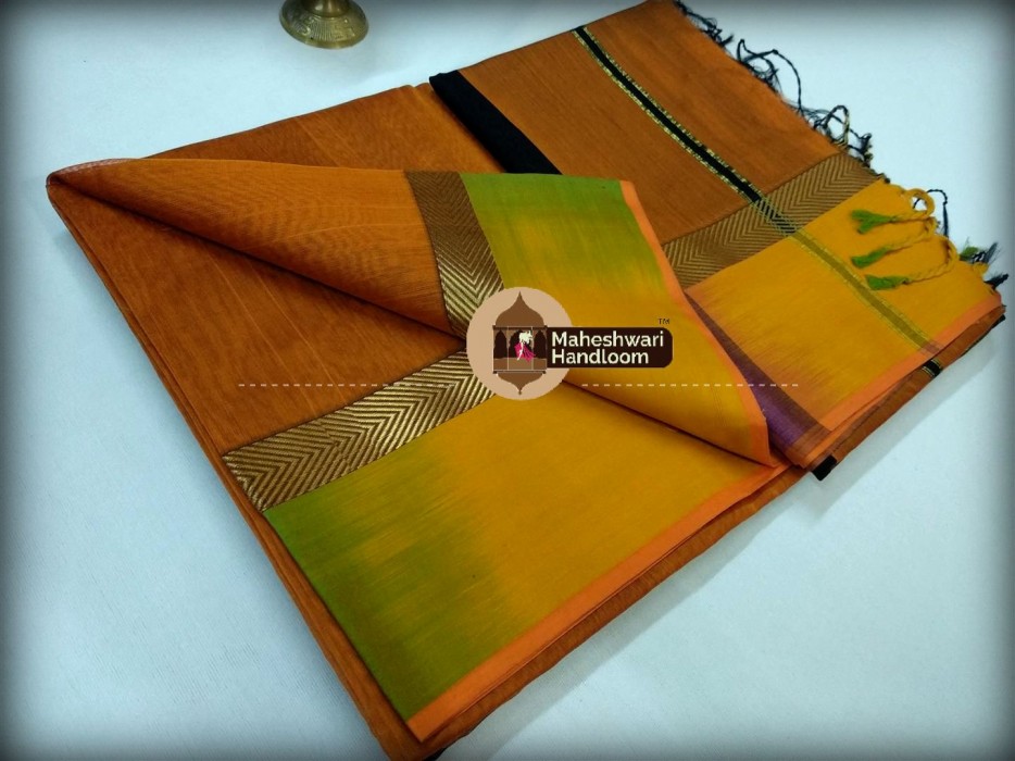 Maheshwari Dark Yellow shaded Border Saree
