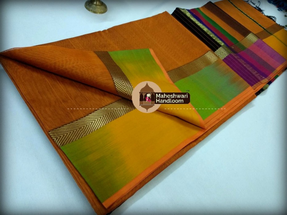 Maheshwari Dark Yellow shaded Border Saree