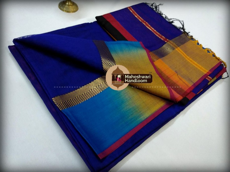 Mahehswari Royal Blue Shaded Border Saree