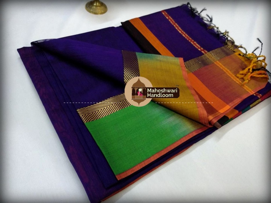 Maheshwari Navy Blue Shaded Border Saree
