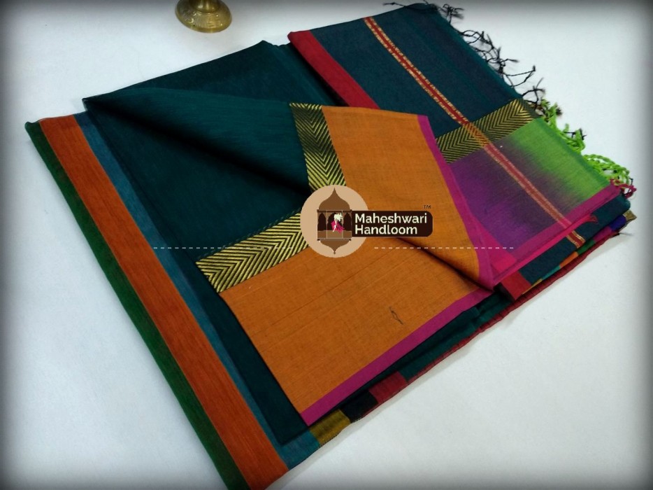 Maheshwari Dark Rama Green Shaded Border saree