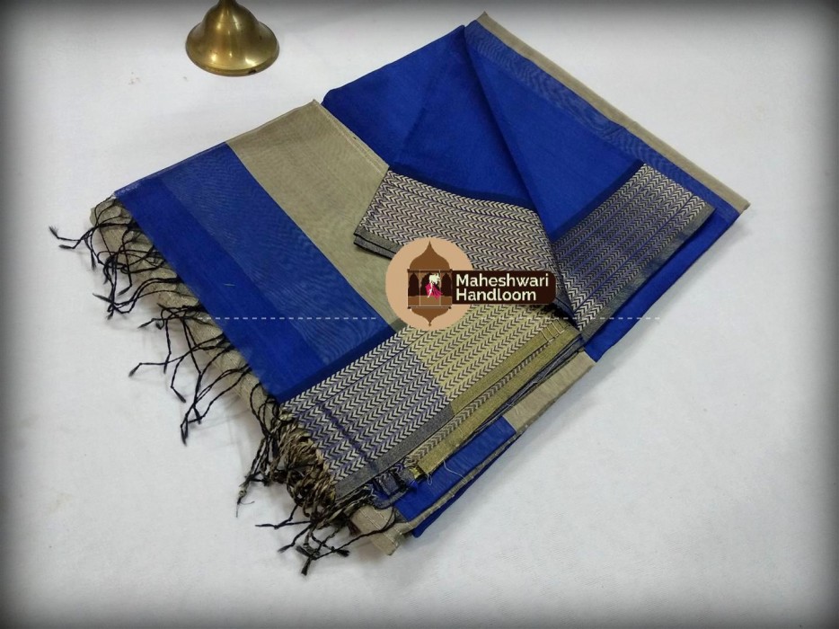   Maheshwari  Blue Resham 9v Border saree